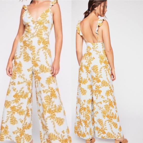 Free People Pants - Free People Jumpsuit in Fashion Sky Blue and Burnt Orange Colors Sz 8